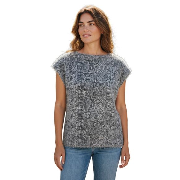 NEW Banana Republic X-Large Eyelash Tunic Blouse Fuzzy Gray Black Animal Print - Picture 1 of 13
